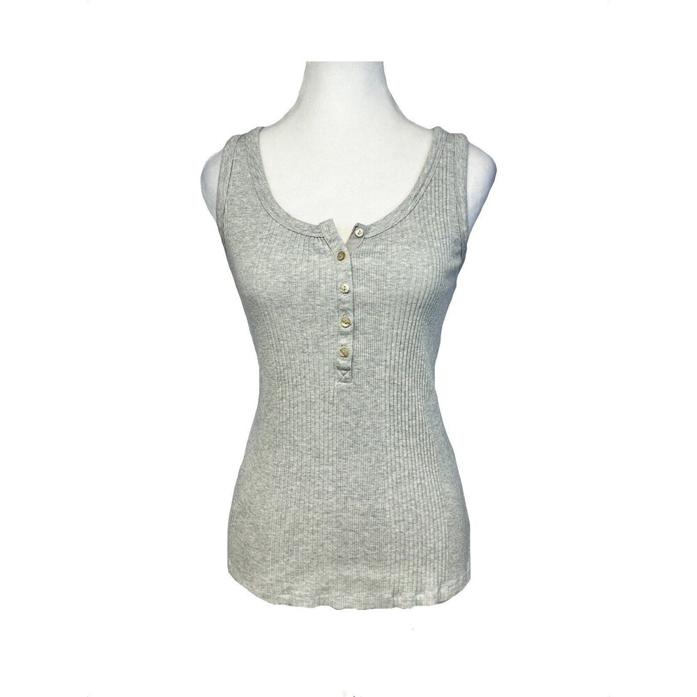 Aerie Ribbed Henley Tank Gray Women's XL Casual Neutral Lounge Minimalist